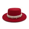 Cinto de Pérolas Estilo Hepburn Francês Chapéu de Topo Plano Estilo Dama da Moda Chapéu Preto Retrô Britânico Outono e Inverno para Mulheres