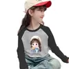 Camiseta Manga Longa Color Block Gola Redonda para Meninas Infantil De Rong Estilosa Base Aconchegante para Outono/Inverno Top Versátil