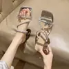 Pantuflas de Tacón Grueso Estilo Francés para Mujer, Nuevo Modelo Verano 2026, Moño Estilo Hada, Pedrería, Elegantes Sandalias de Tacón Alto de Cristal