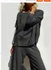 25 Moda Nova de Primavera Estilo Preguiçoso Conjunto de Calça Wide-Leg Tricotada Suéter Pulôver Casual Feminino Calça Longa Elegante Conjunto de Duas Peças