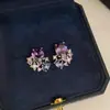 Pendientes de botón Ovalados con Zirconia de Plata Aguja del Jardín de Monet Estilo Francés Elegante Pendientes de Diseño de Nicho Accesorios para Orejas de Lujo Ligero