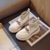Botas de invierno y otoño para niña, nueva versión coreana de Botas Martin con forro de felpa, cálidas, suela suave, antideslizantes, de princesa, versátiles, zapatos de algodón 23-36