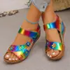 Sandalias de Plataforma con Cuña Talla Grande para Mujer 2026 Nuevo Estilo Europeo y Americano Huecas Florales Suela Gruesa Correa al Tobillo Color Sólido Sandalias Romanas Comercio Exterior