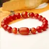 Pulseira Ping An Scripture de Obsidiana Natural para Homens e Mulheres Pulseira Manifesto de Seis Caracteres de Ágata Vermelha Presente Auspicioso 8-14mm