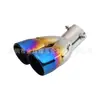 Tubo de Escape Doble Modificado Decoración para Coche Doble Salida Doble Silenciador Universal Doble Salida Gruesa Azul Horneado