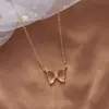 Aço titânio não desbota Colar de bambu de jade feminino estilo coreano simples moda corrente de clavícula de borboleta versátil banca feira noturna