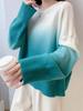 Moderna Nueva Serie de Colores Arcoíris Teñido Colgante Bloque de Color Degradado Coreano Holgado Cuello Redondo Suave como la Cera Suéter Jersey Suéter para Mujer