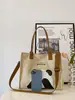 Bolsa Tote de Lona de Grande Capacidade Bolsa de Mão para Estudante Bolsa de Ombro com Estampa de Panda Fofo Bolsa Casual Feminina