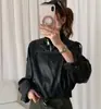 Jaqueta curta de couro feminina vintage, novo estilo primavera/outono 2026, gola alta, estilo europeu, jaqueta biker PU petite, moderna