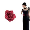 Tocados caseros se pueden usar con fajín de flor de rosa de satén, Accesorios de cordones retro literarios de moda, Cadena para el cuello y cinturón para mujer