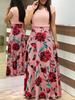 Vestido Largo Floral Estilo Europeo y Americano con Bloques de Color y Manga Larga para Mujer con Dobladillo Ancho