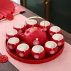 Set de Ceremonia de Té para Celebración de Boda, Suministros de Compromiso Estilo Chino, Bandeja Roja de Dote Nupcial, Tetera, Caja de Regalo para Juego de Té