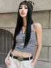 Camisola de Tirantes Rayada Retro Adelgazante Unbdns para Mujer, Camiseta Interior Base Deportiva de Verano con Espalda Bonita