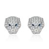 Aretes de Circonio Color Ojo Azul Temperamento Diamante Completo Aretes de Circonio Cabeza de Leopardo Aretes de Animal Micro-incrustados Diamante Completo Aretes Cabeza de Leopardo Aretes