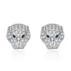 Brincos de zircônio de cor de olho azul temperamento de diamante completo brincos de zircão de cabeça de leopardo animal micro-incrustado brincos de cabeça de leopardo de diamante completo