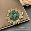 Broche Qingdao Middle Ancient Retro Europeu e Americano Girassol de Alta Qualidade Incrustado com Liga e Pedras Semipreciosas Brincos Brincos