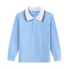 Camisa polo de manga larga para niño, uniforme escolar de algodón para niños, uniforme de preescolar con cuello para niñas, camisa base blanca, envío directo de una pieza