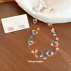 Conjunto de Brincos e Colar de Gato com Pedras Strass Dopamina de Verão, Estilo Coreano Doce e Delicado Versátil Joias de Alto Padrão