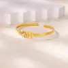 Pulsera Geométrica Redonda Retro Europea y Americana de Acero Inoxidable con Baño de Oro de 18K, Abierta y Ajustable, Forma de C, para Mujer