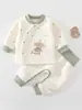 Conjunto de ropa interior térmica de cintura alta para otoño e invierno para bebés, que incluye camisetas de manga larga y pantalones largos, adecuado para recién nacidos, niños y niñas, con forro acolchado