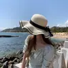 Sombrero de paja para mujer, vacaciones de verano, playa, protección solar, sombrero de playa grande, exterior, con lazo, sombrero de sol, venta al por mayor