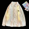 Camisa Corduroy Casual Solta Retrô Americana Preta para Homens, Camisa Tendência de Manga Longa com Toque de Luxo