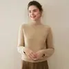 Camiseta de punto de cachemira de nuevo estilo Otoño e Invierno 2026 para mujer, de manga larga, cuello semi alto, holgada, estilo suave, suéter superior