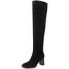 Botas plisadas Botas de caballero para mujer Botas vintage de ante con tacón grueso puntiagudas Verano 2023 nuevas botas altas finas de color liso otoño