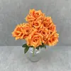 Flores artificiales, ramo de rosas de diamante de 9 cabezas, rosas artificiales con hojas, para decoraciones de boda y decoración del hogar