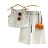 Aile Rabbit 2024 Verano Conjunto de Chaleco para Niñas Tops Bordados con Flores Jeans con Tirantes para Niños