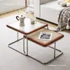 Mesa de Centro de Segunda Mano para Sala de Estar, Juego de Mesas de Té para Apartamento Pequeño, Estilo Ins Moderno Tendencia Lujo Ligero Ratán Simple Acero Inoxidable