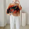Venda direta da fábrica, novo top feminino, gola redonda, mangas morcego estampadas, corte solto, plus size, emagrece e valoriza o corpo, é uma camiseta Miyake