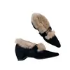 Primer Encuentro Temporada Aumentar Altura Zapatos Peludos Mujer Otoño Invierno Punta Fina Mocasines Más Terciopelo Cálido Exterior Felpa Zapatos Individuales