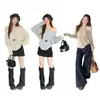 Nuevo Top de Punto de Hombro Descubierto para Mujer Otoño Invierno Manga Murciélago Estilo Coreano Hermoso Diseño Suéter Holgado