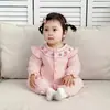 Mameluco con Adorno de Volantes Abiertos para Recién Nacidos y Bebés, Body Fruncido Bordado en Tela Rosa de Fresa