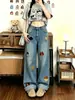 Jeans de Pierna Recta y Pierna Ancha para Mujer Chao Li Youhuo Otoño Diseño de Dibujos Animados Holgados Adelgazantes con Bordado de Cachorro