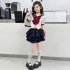 Traje de Verano para Niñas 2025 Nueva Moda Niña Estilo Coreano Estilo Infantil Mediano y Grande Traje de Cuello Marinero con Lazo Tendencia