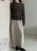 Blusa Tejida de Lana Coreana Ns con Calados + Falda Larga con Tirantes + Riñonera Traje Perezoso Transpirable Nuevo Ss782