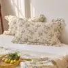 Funda de almohada de gasa estilo pastoral de una sola pieza, funda de almohada de algodón puro gofrado floral estilo fresco, suave, cómoda y transpirable