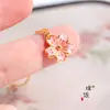 Pulseira de Ouro Rosa Brilhante 24K Flor de Cerejeira Ajustável Pingente de Flor Romântico para Presente de Namorada