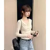 Toma Real # 2026 Camiseta de Manga Larga para Mujer Estilo Nuevo con Cuello Drapeado, Camiseta Básica de Alta Gama Ajustada para Mujer, Adecuada para Usar en Capas en Otoño.