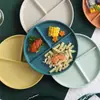 Prato de Jantar Redondo com Divisórias de Palha de Trigo Amazon Transfronteiriço Doméstico Três Compartimentos Quantitativo Redutor de Gordura Prato de Plástico Atacado