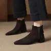 Botines de Tobillo para Mujer con Forro Polar 2025 Invierno Nuevo Botas Martin de Gamuza Punta Afilada Tacón Ancho Tacón Medio Temperamento Botines de Tobillo