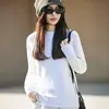 Suéter de algodón 100% puro con cuello medio para mujer, tejido simple casual adelgazante de manga larga, capa base para ir al trabajo
