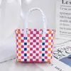 Bolso Pequeño Cuadrado Tejido Estilo Nuevo Cesta de Verdura de Verano Color a Cuadros de Nicho Bolso Tejido Bolso Tejido Portátil para Regalo
