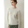 Suéter de tricô em cachemir 100% puro com ponto de trança de sete pontos e gola redonda para mulheres, suéter liso, blusa base quente casual de manga longa