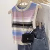 Entrega en una sola pieza color de contraste adelgazante que reduce la edad chaleco sin mangas de punto a rayas para mujer top corto ajustado tipo 'hot girl' bm de verano