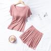 Nuevo Estilo Ropa de Casa para Mujer con Conjunto de Shorts Acolchados de Manga Corta, Pijama de Hilo sin Costuras para Mujer, Ropa Casual para Mujer Tallas Grandes