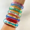 Joyería de Estilo Europeo y Americano, Pulsera de Resina con Elegante Diseño a Cuadros, Pulsera Redonda Transparente de Colores con Diseño Facetado