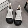 Sandalias Romanas Planas para Mujer 2025 Moda de Verano Plataforma Suela Gruesa Aumento de Altura Hueco Pedrería Peep Toe Sandalias Versátiles